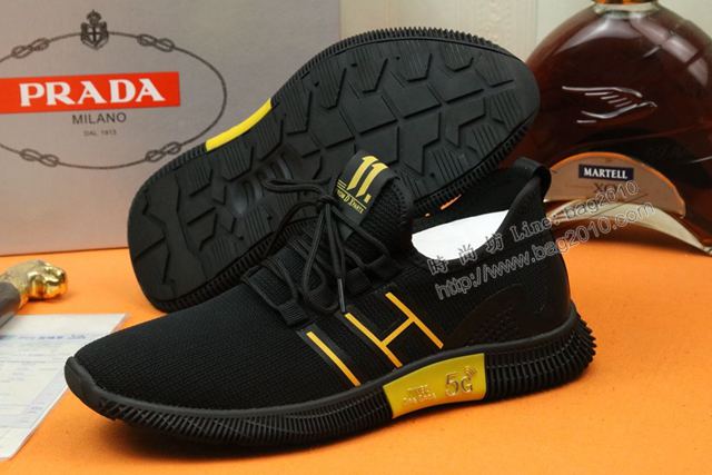 PRADA男鞋 普拉達香港專櫃休閒鞋 透氣飛織彈力面 PRADA黑色運動男鞋  hdx13525
